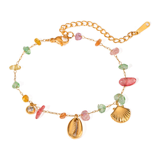 18K Gold Plated Colourful Stone Shell Pendant Bracelet