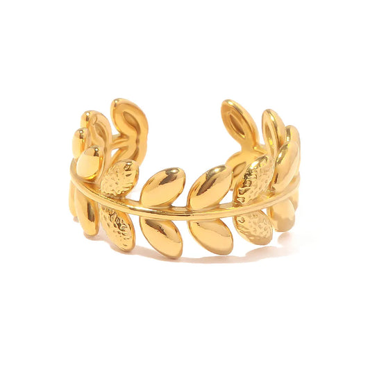 18K Gold Plated Leaf Ring (Adjustable)