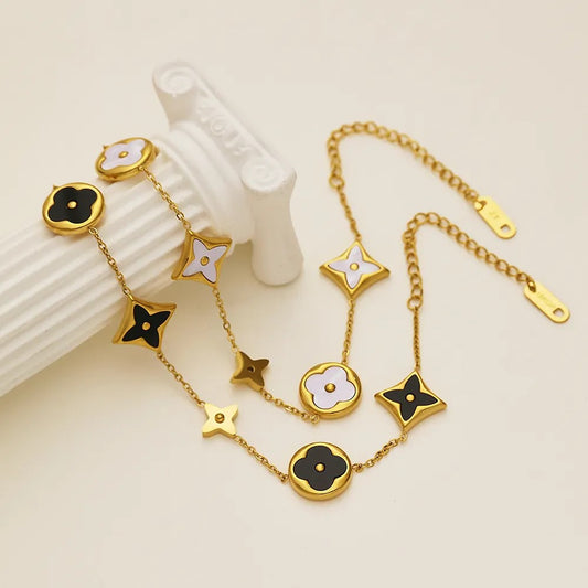 18K Gold Plated Oil Drop Clover Pendant Bracelet
