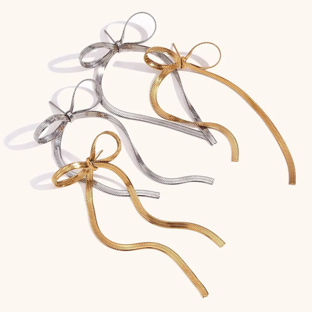 18K Gold Plated Tassle Bowknot Earrings