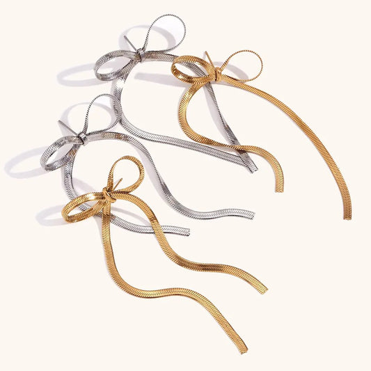18K Gold Plated Tassle Bowknot Earrings