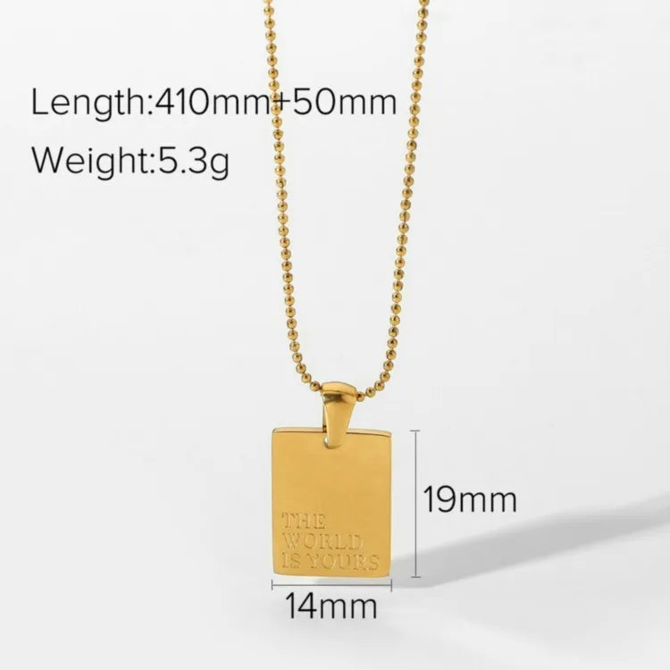 18K Gold Plated "The World Is Yours" Engraved Necklace