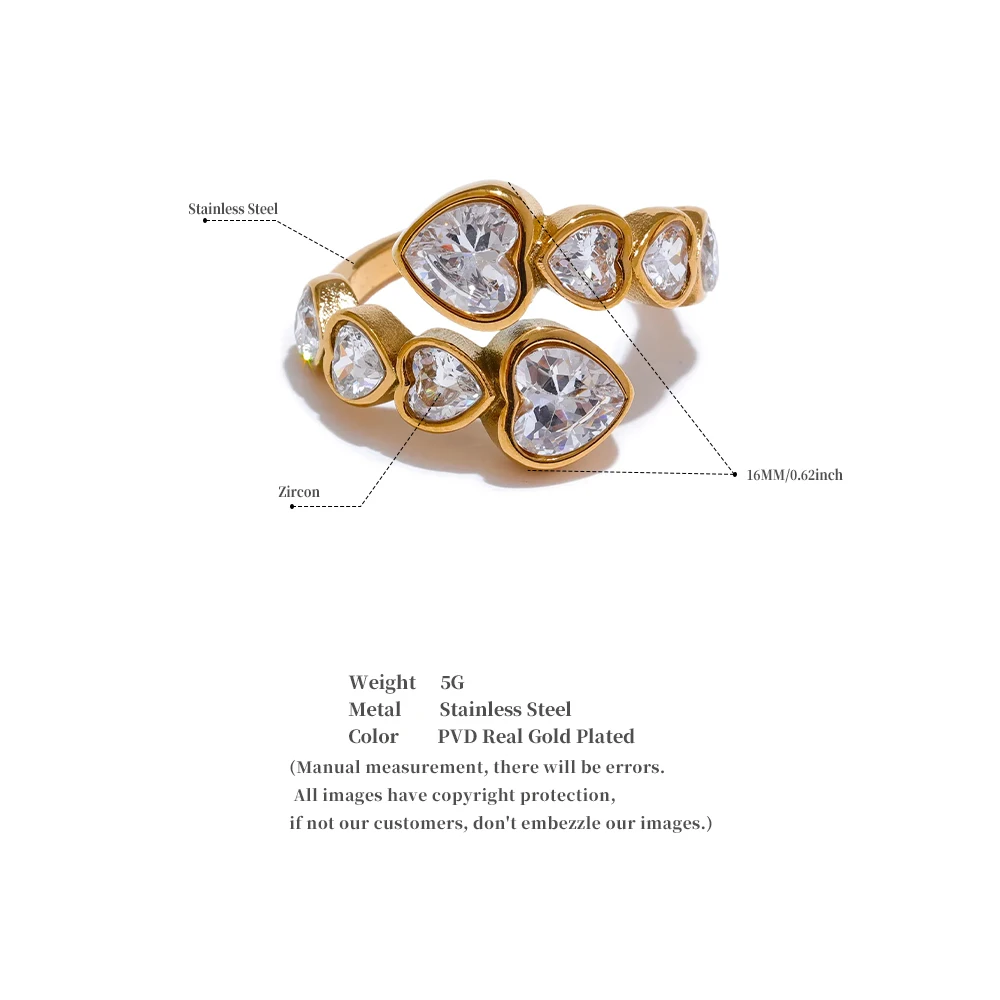 18K Zirconia Heart Open Ring