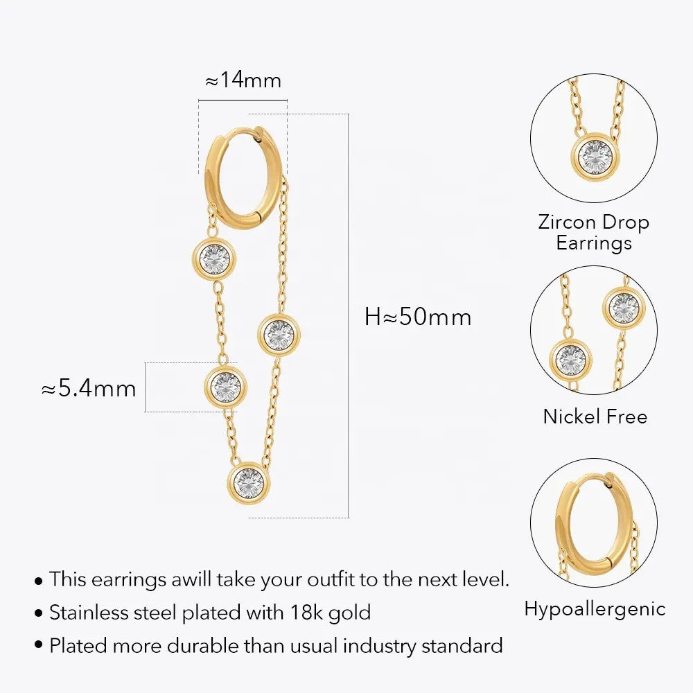 18K Gold Plated Zirconia Chain Earrings