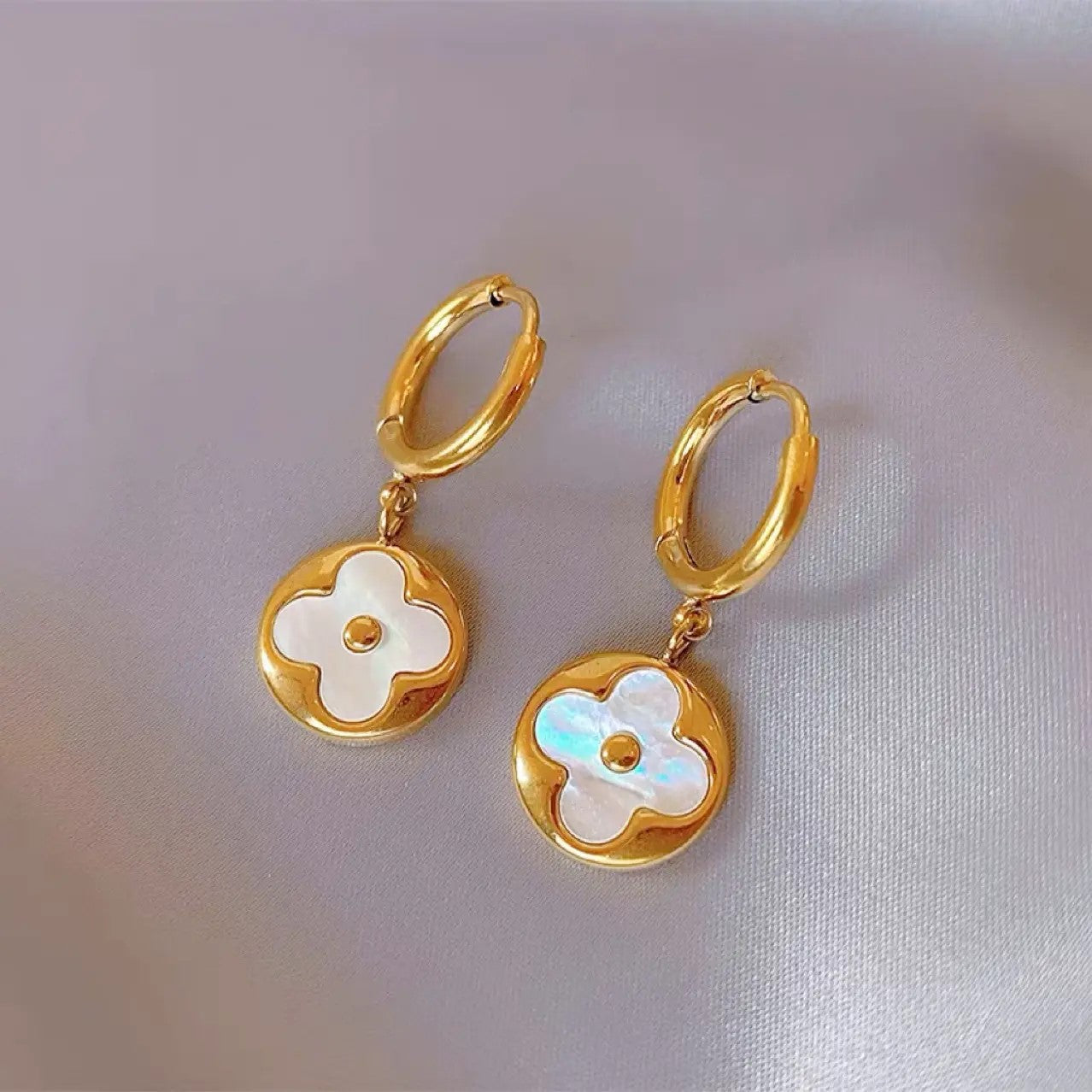 18K Gold Plated Mother Of Pearl Pendant Earrings