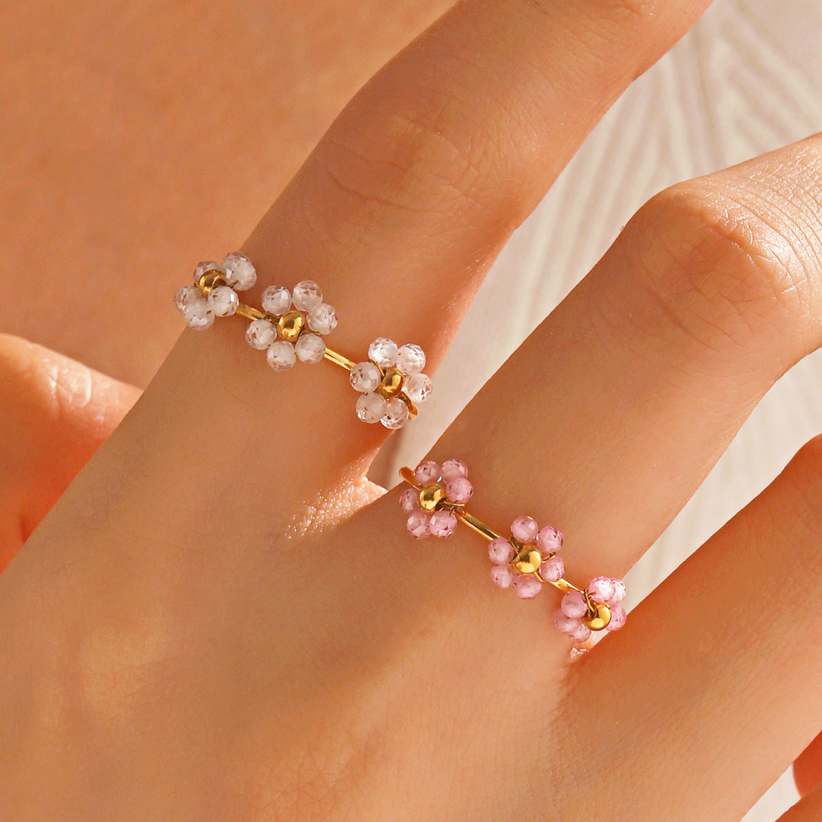 18K Gold Plated Resin Flower Ring (Adjustable)