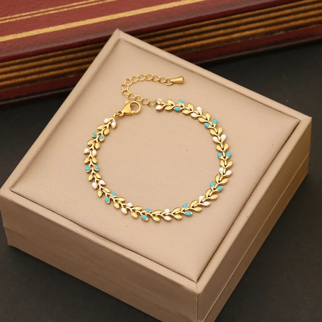 18K Gold Plated Oil-Drip Olive Leaf Bracelet