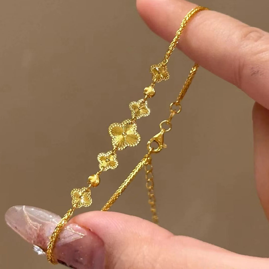 18K Gold Plated Shiny Four Leaf Bracelet