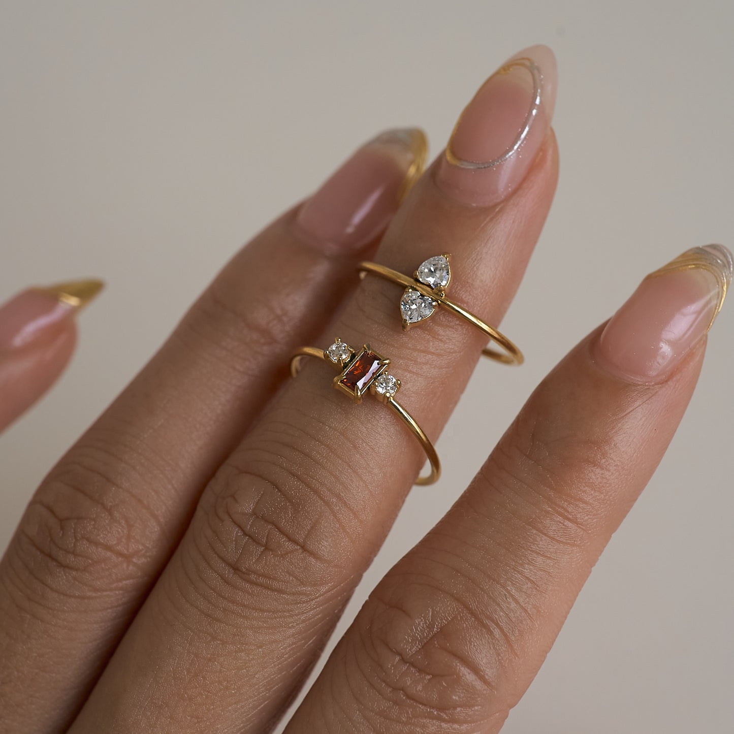18K Gold Plated Dainty Red Three Stone Ring