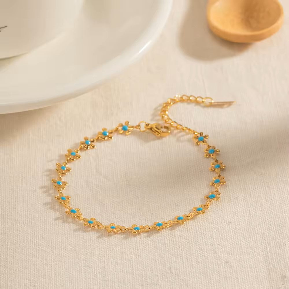 18K Gold Plated Retro Flower Link Bracelet