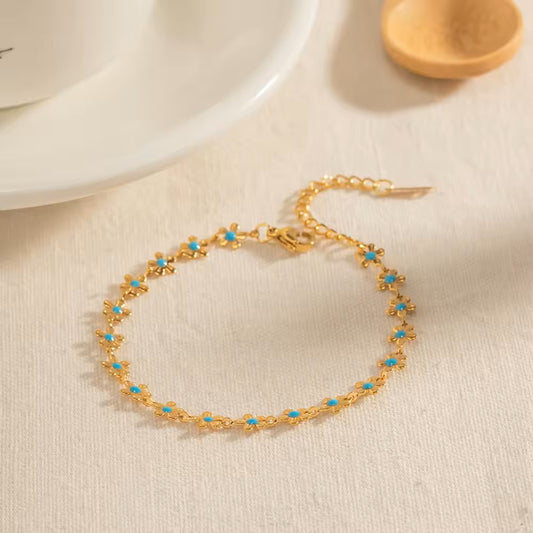 18K Gold Plated Retro Flower Link Bracelet