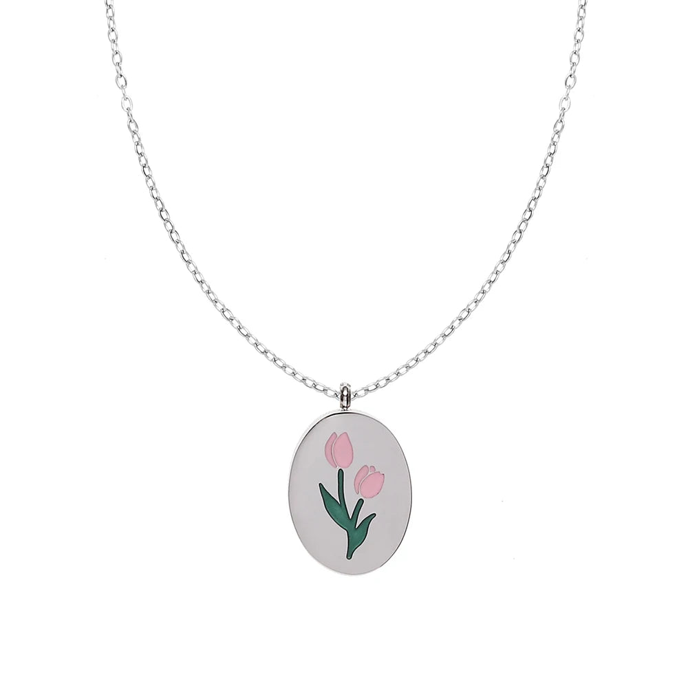 18k Gold Plated Pink Tulip Flower Pendant Necklace