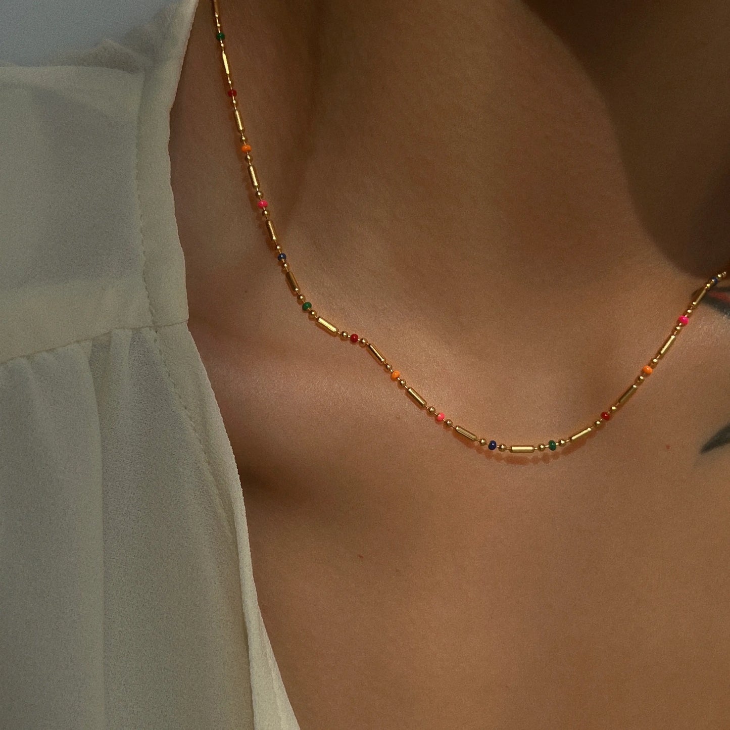 18k Gold Plated Colourful Boho Bead Necklace