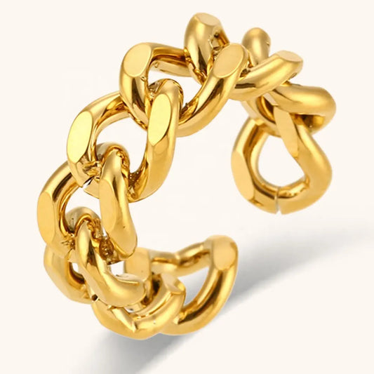 18K Gold Plated Chunky Cuban Chain Ring (Adjustable)