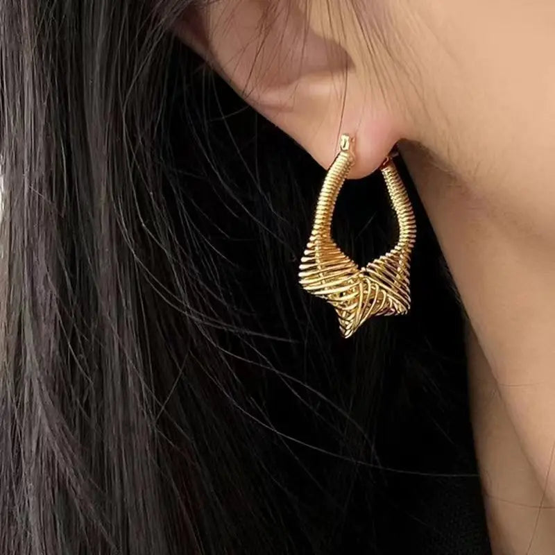 18K Gold Plated Retro Wired Hoop Earrings