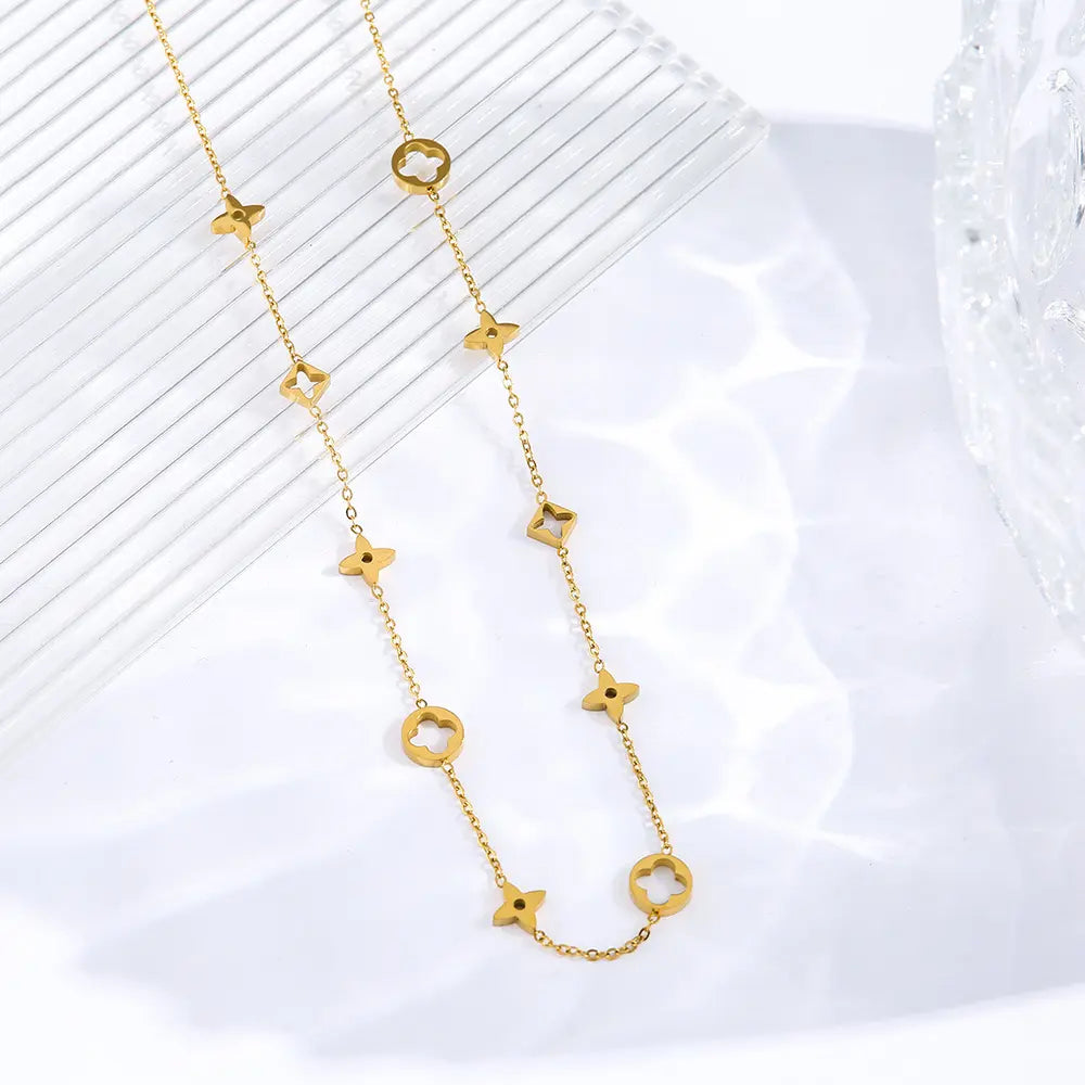 18KGP Hollow Four Leaf Link Necklace