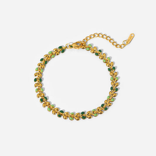 18K Gold Plated Green Leaf Bracelet