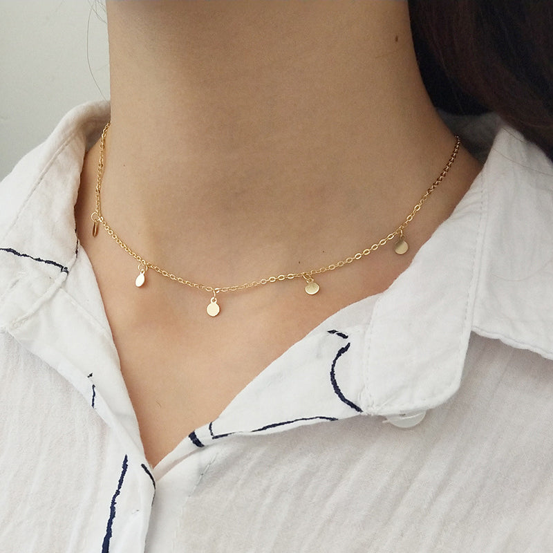18K Gold Plated Round Pendant Choker Necklace