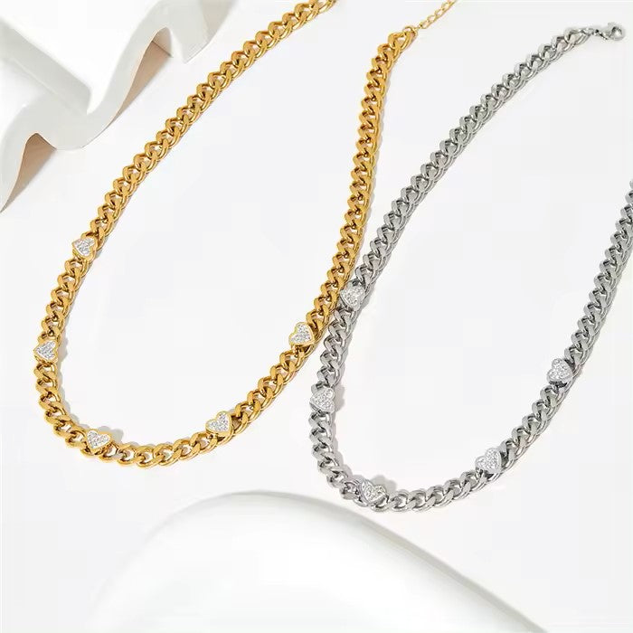 14K Gold Plated Heart Charm Cuban Choker Necklace