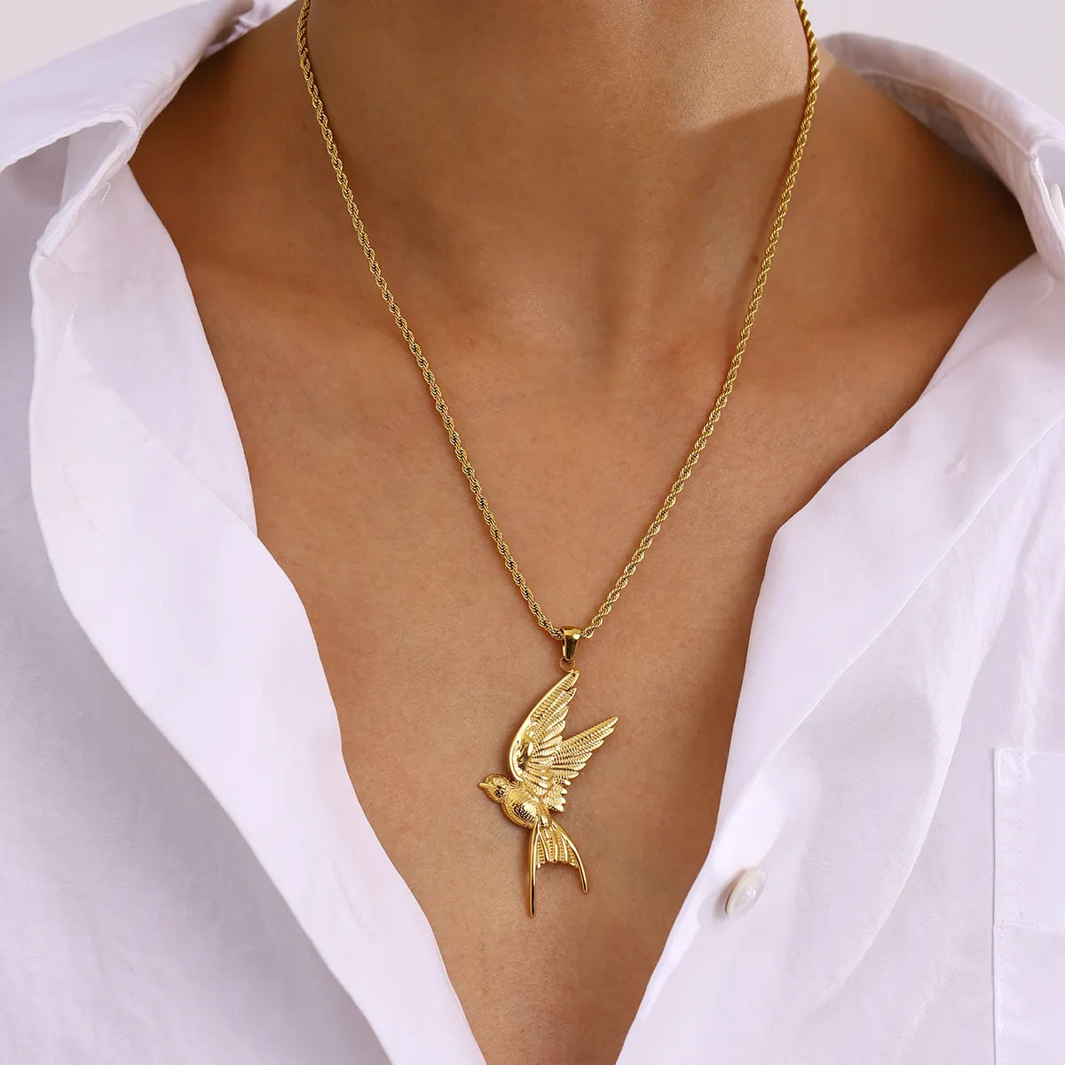 18K Gold Plated Dove-Pendant Rope Necklace