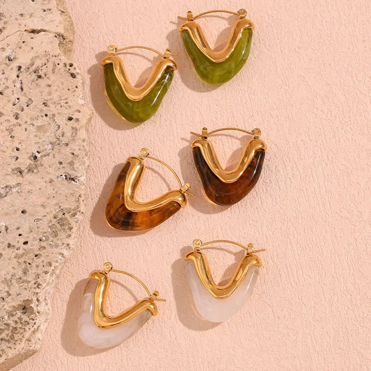 18K Gold Plated V-Shape Acrylic Hoop Earrings