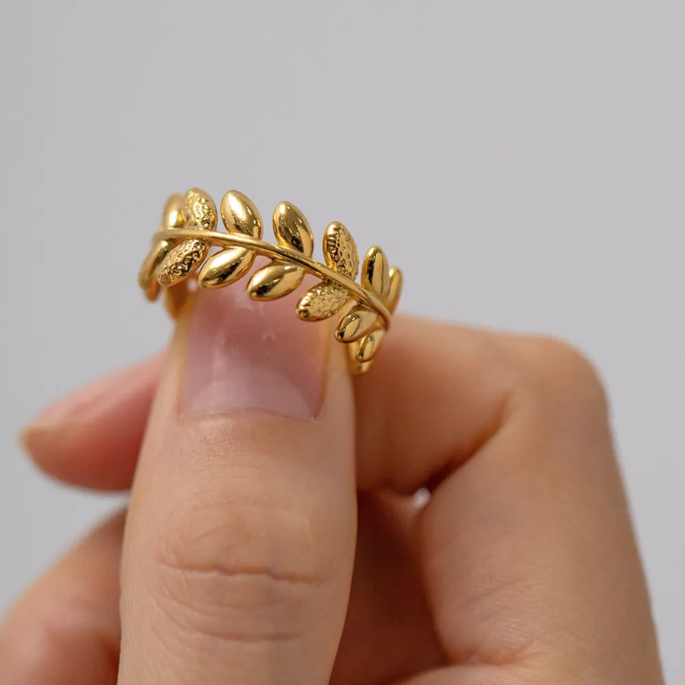 18K Gold Plated Leaf Ring (Adjustable)