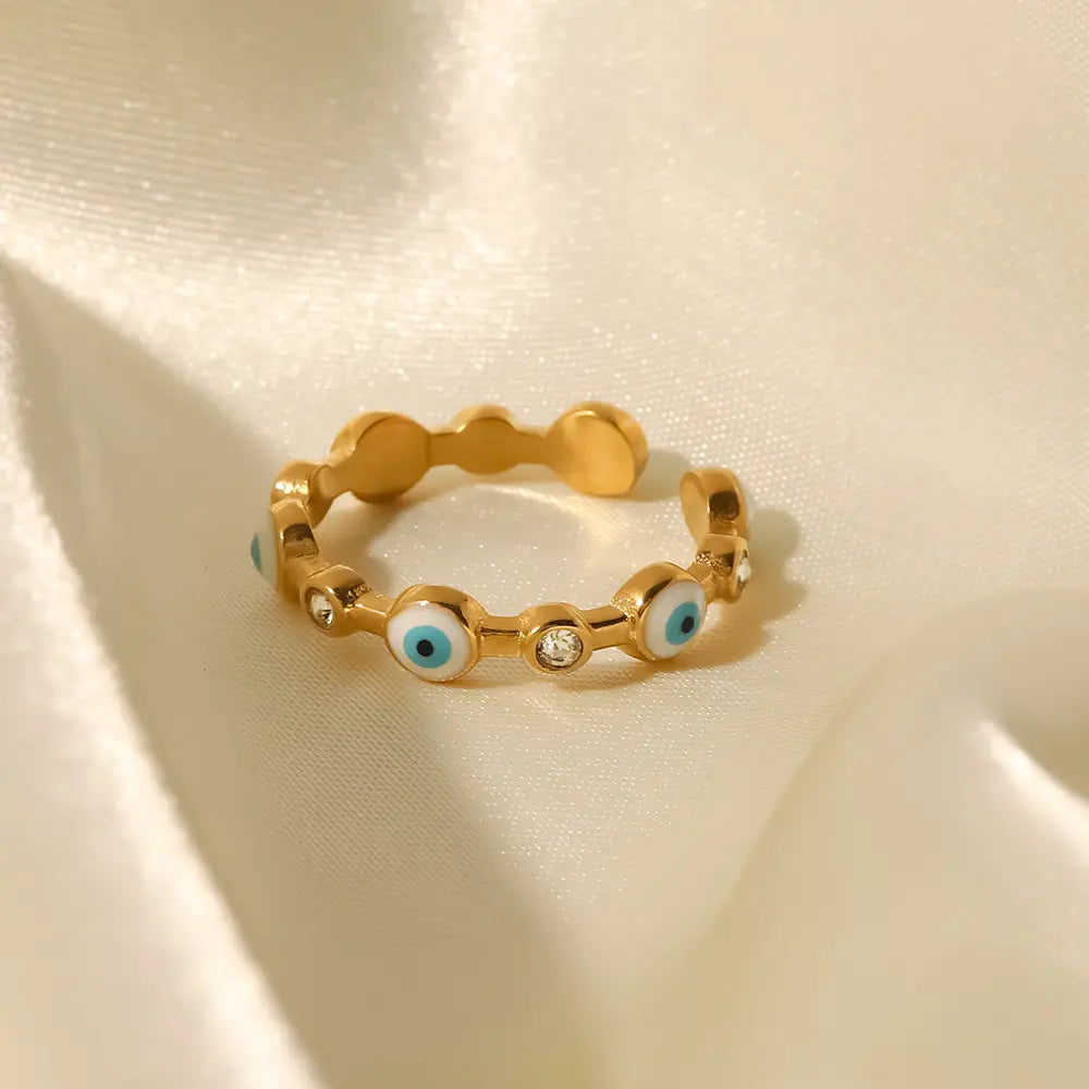 18K Gold Plated CZ Evil Eye Ring (Adjustable)