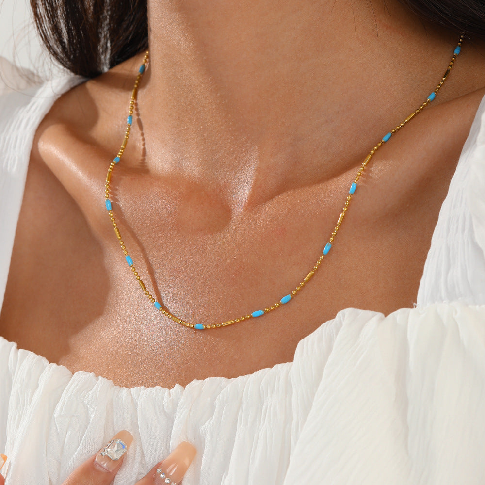 18K Gold Plated Turquoise Beaded Necklace