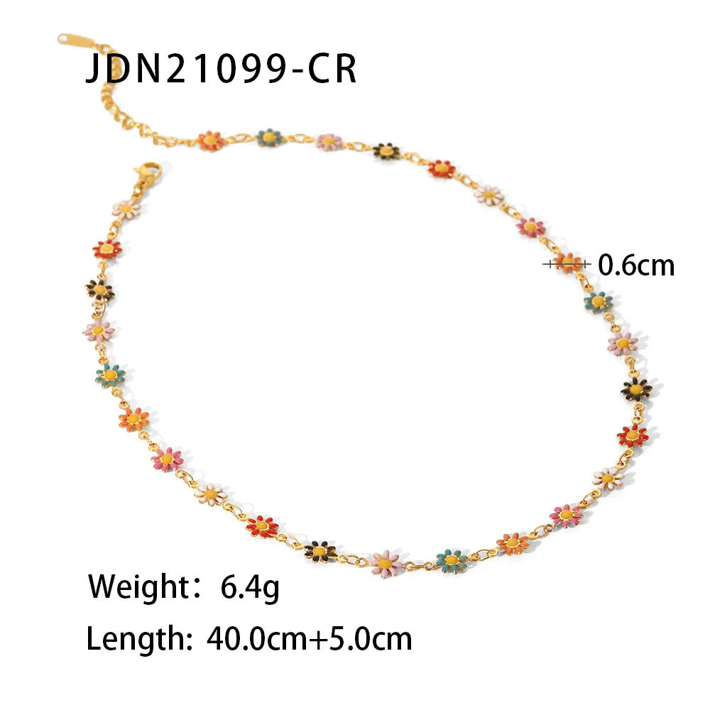 18K Gold Plated Colorful Daisy Choker Necklace