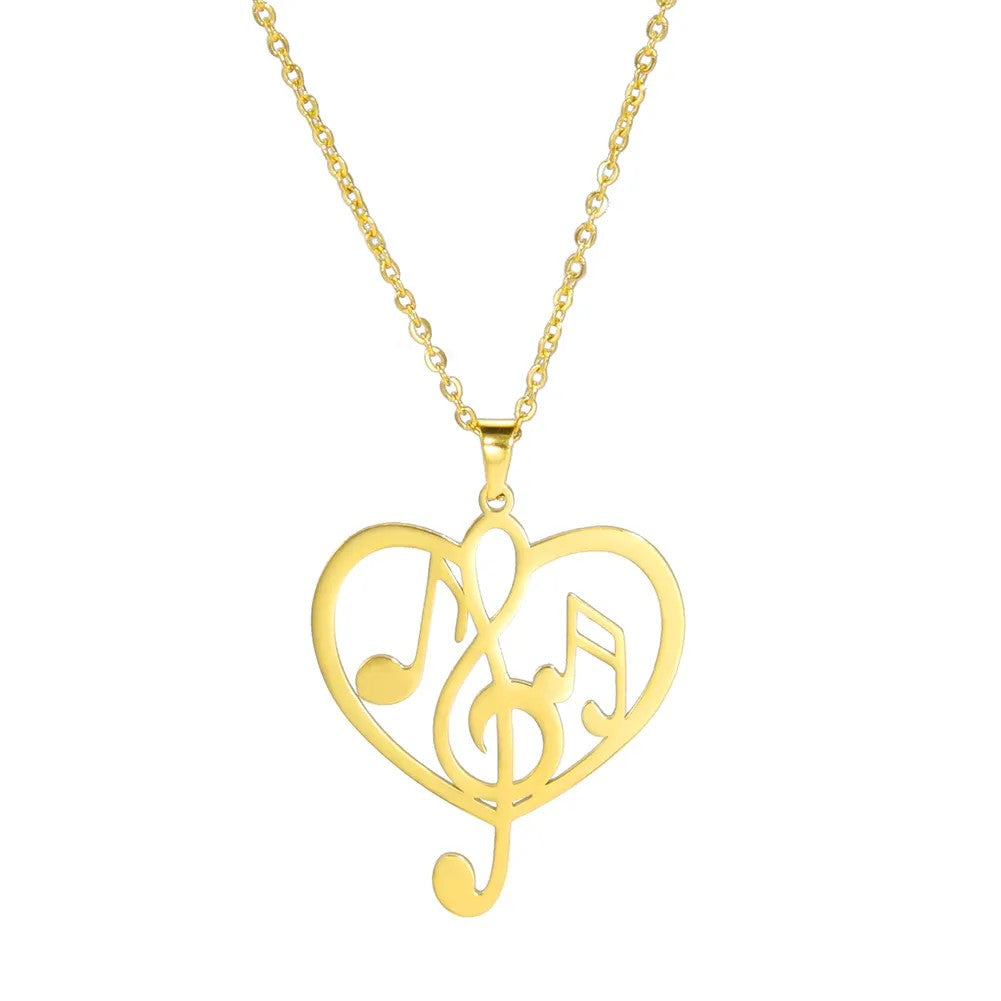 18K Gold Plated Music Heart Pendant Necklace