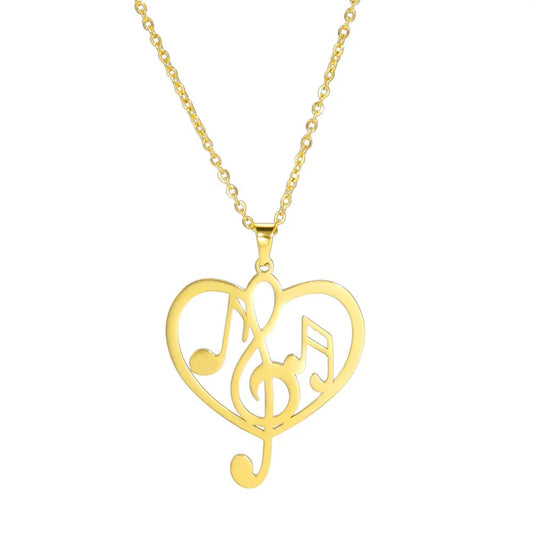 18K Gold Plated Music Heart Pendant Necklace