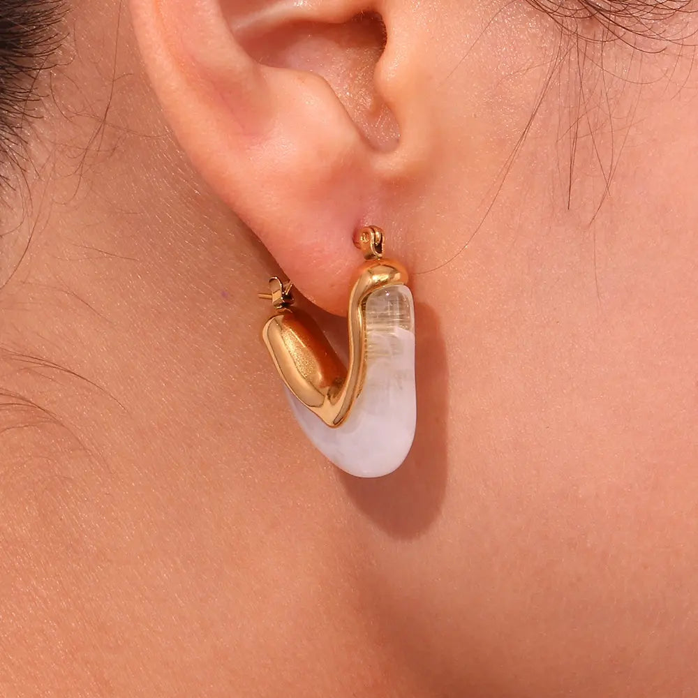 18K Gold Plated V-Shape Acrylic Hoop Earrings
