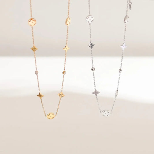 18K Gold Plated Four Leaf CZ Necklace