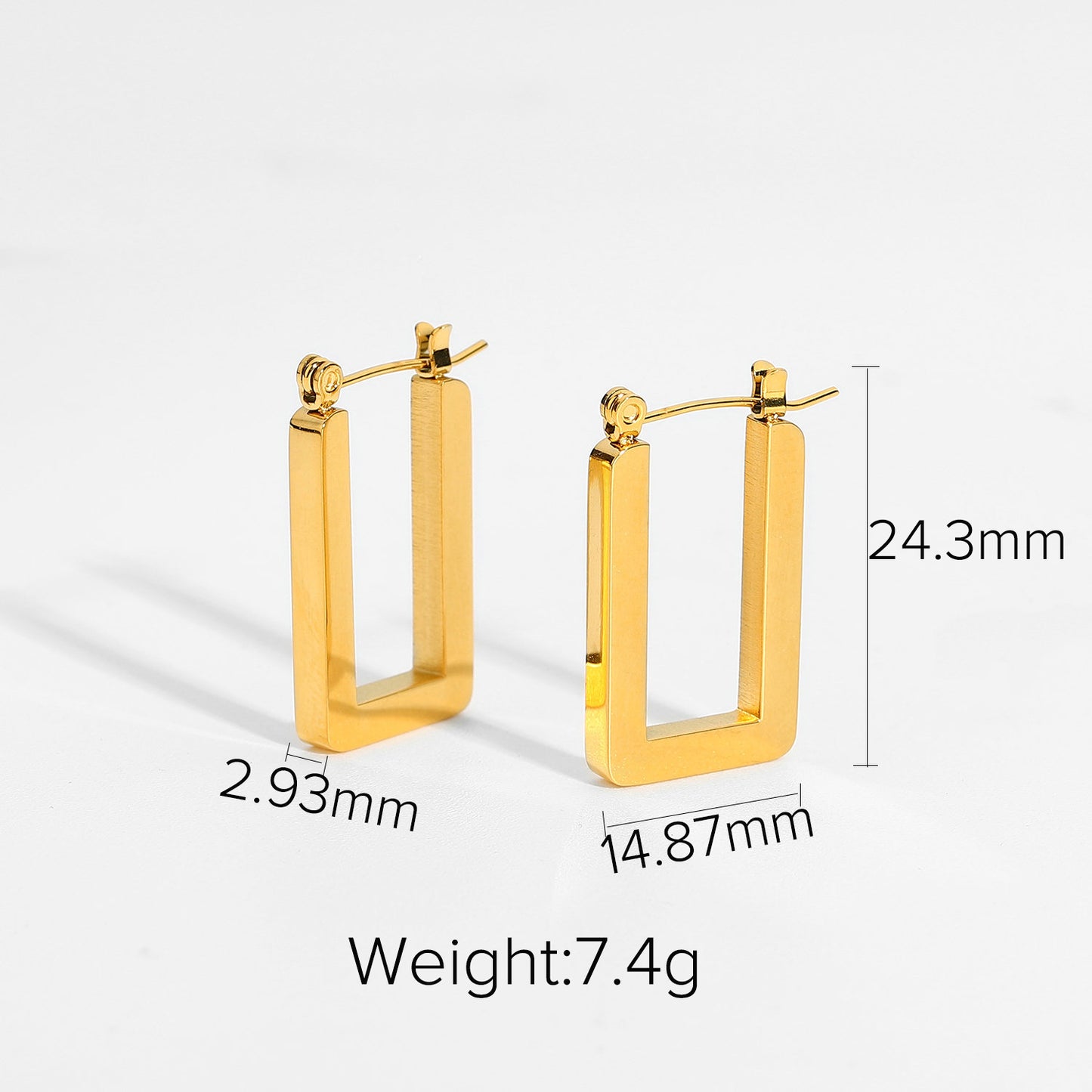 18K Gold Plated Geometric Square U Shape Hoop Earrings