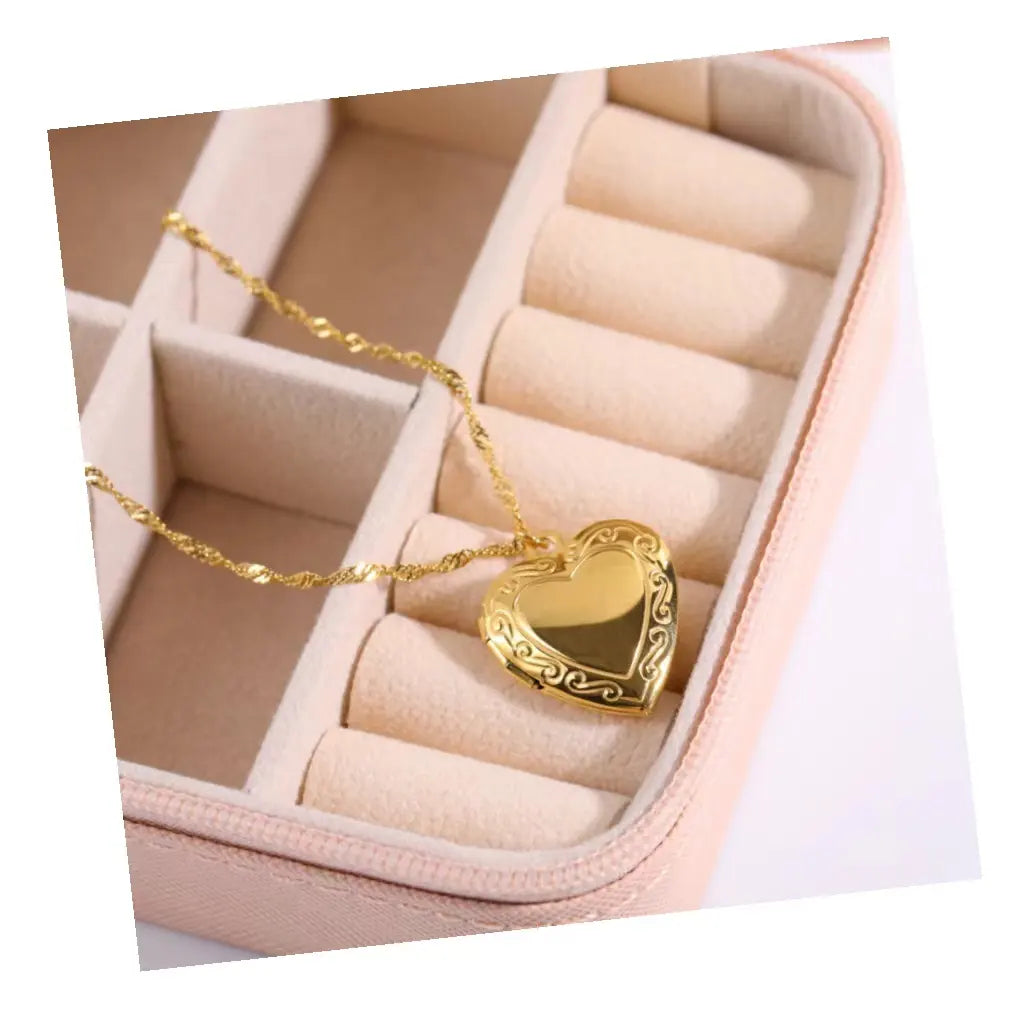 18K Gold Plated Engraved Heart Locket Necklace