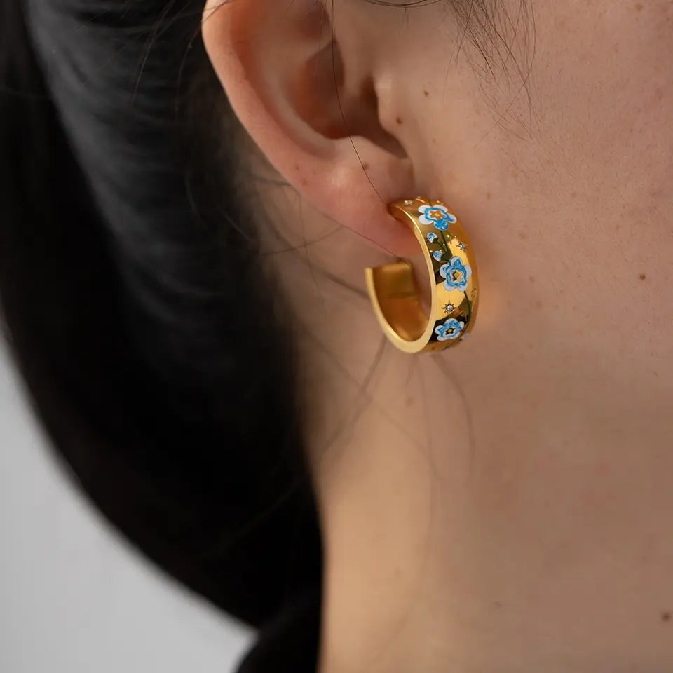 18K Gold Plated Spring Flower Hoop Earring