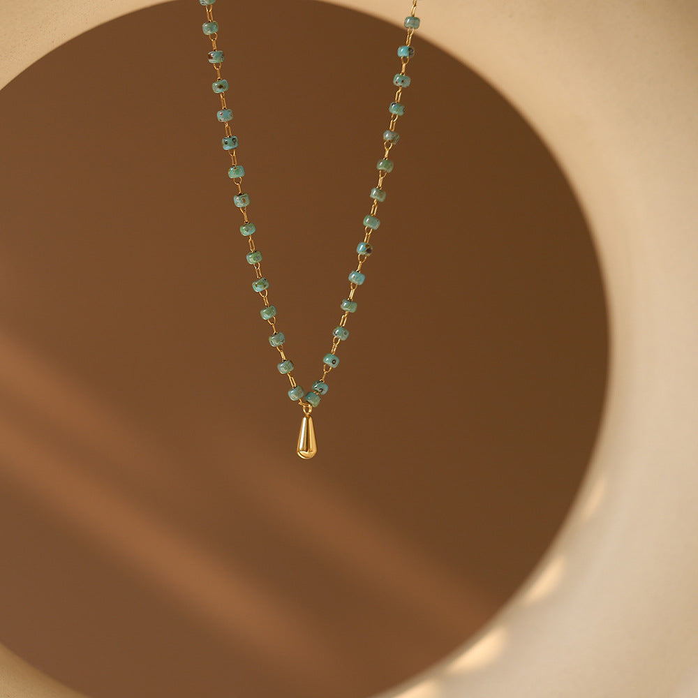 18K Gold Plated Rice Bead Teardrop Necklace