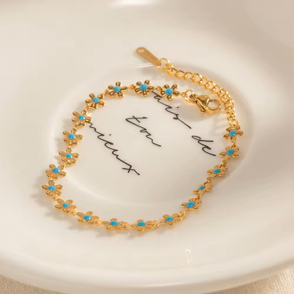 18K Gold Plated Retro Flower Link Bracelet
