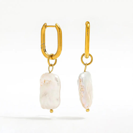 18K Gold Plated U Pearl Huggie Earring