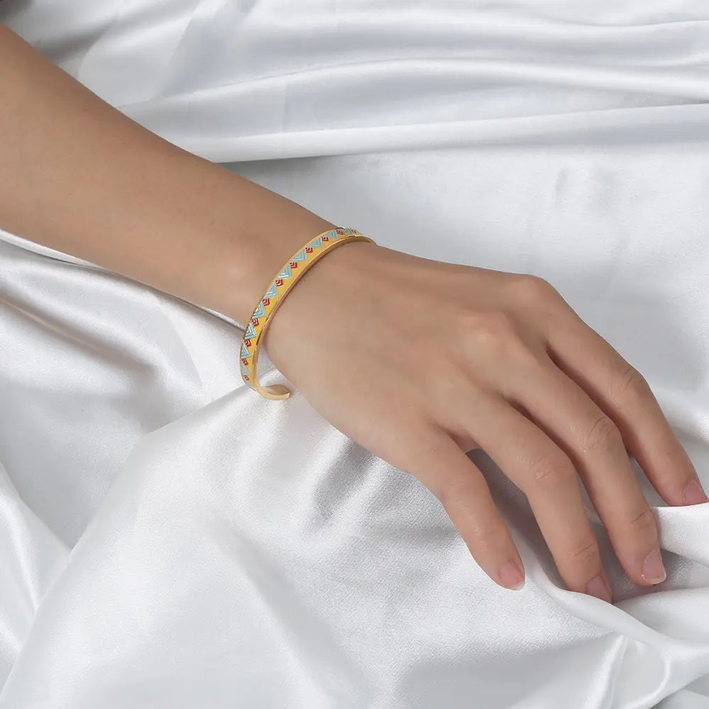 18K Gold Plated Geometric Cuff Bangle