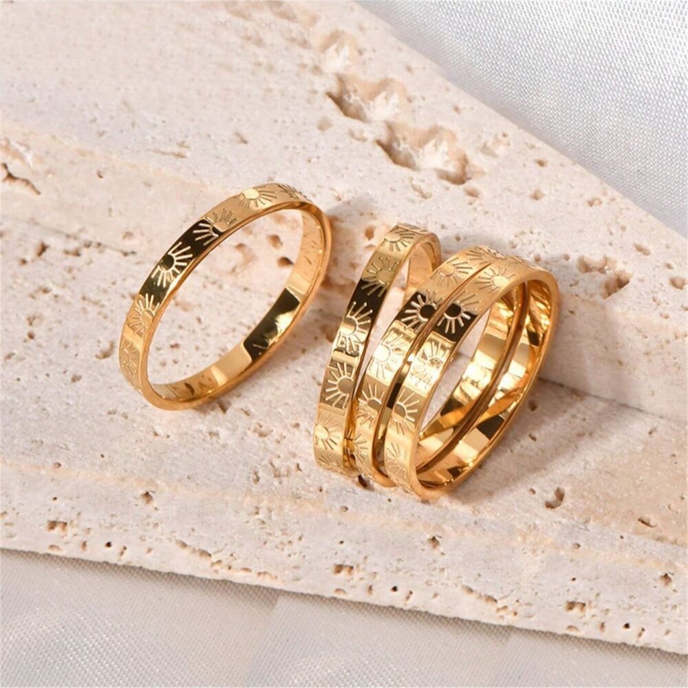 18K Gold Plated Sun Engraved Pattern Band