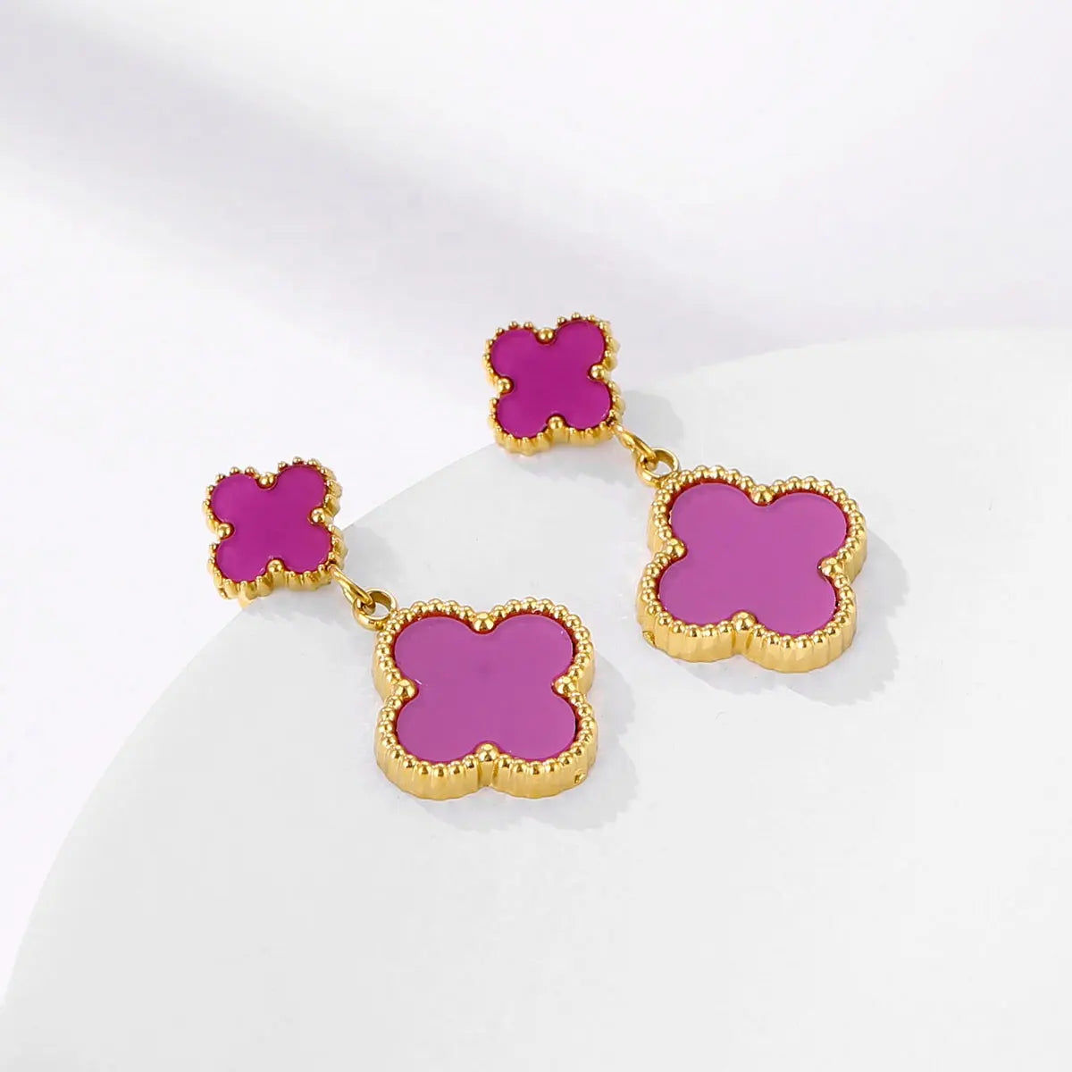18K Gold Plated Double Four-Leaf Pendant Earring
