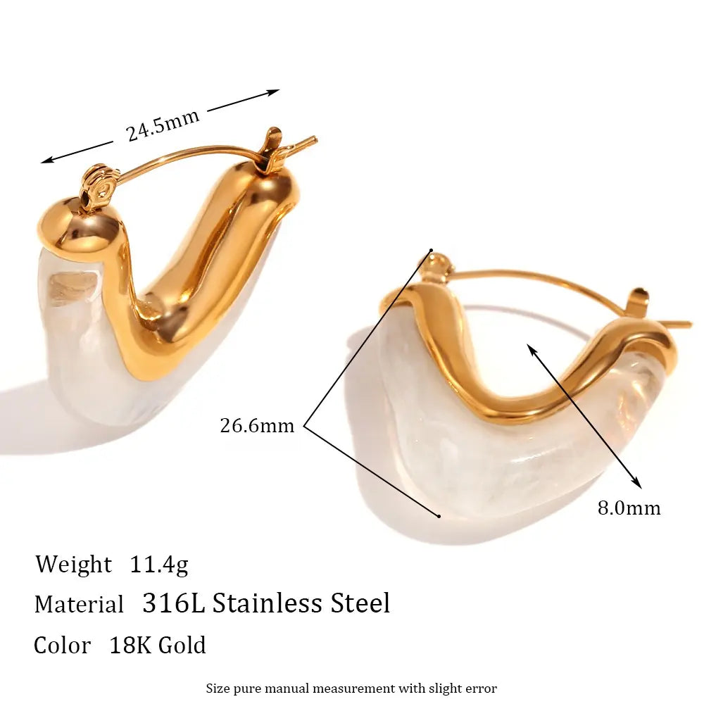 18K Gold Plated V-Shape Acrylic Hoop Earrings