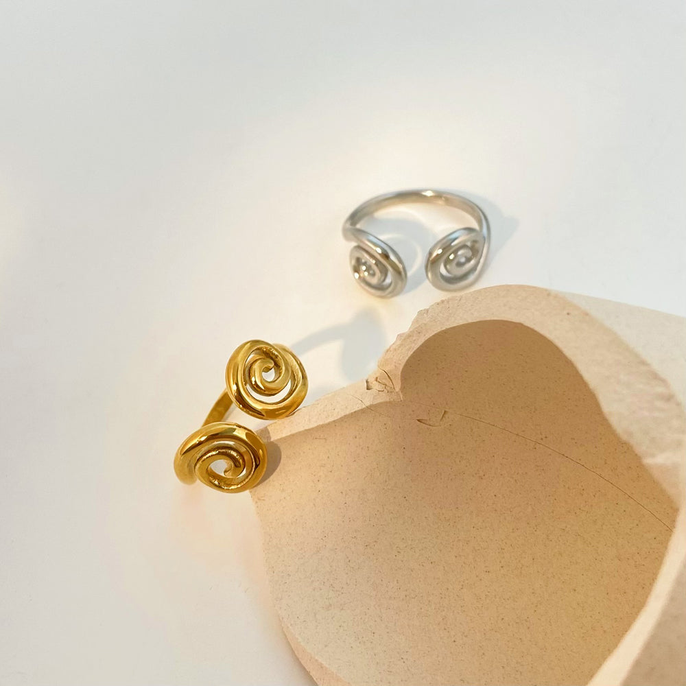 18K Gold Plated Double Spiral Open Ring (Adjustable)