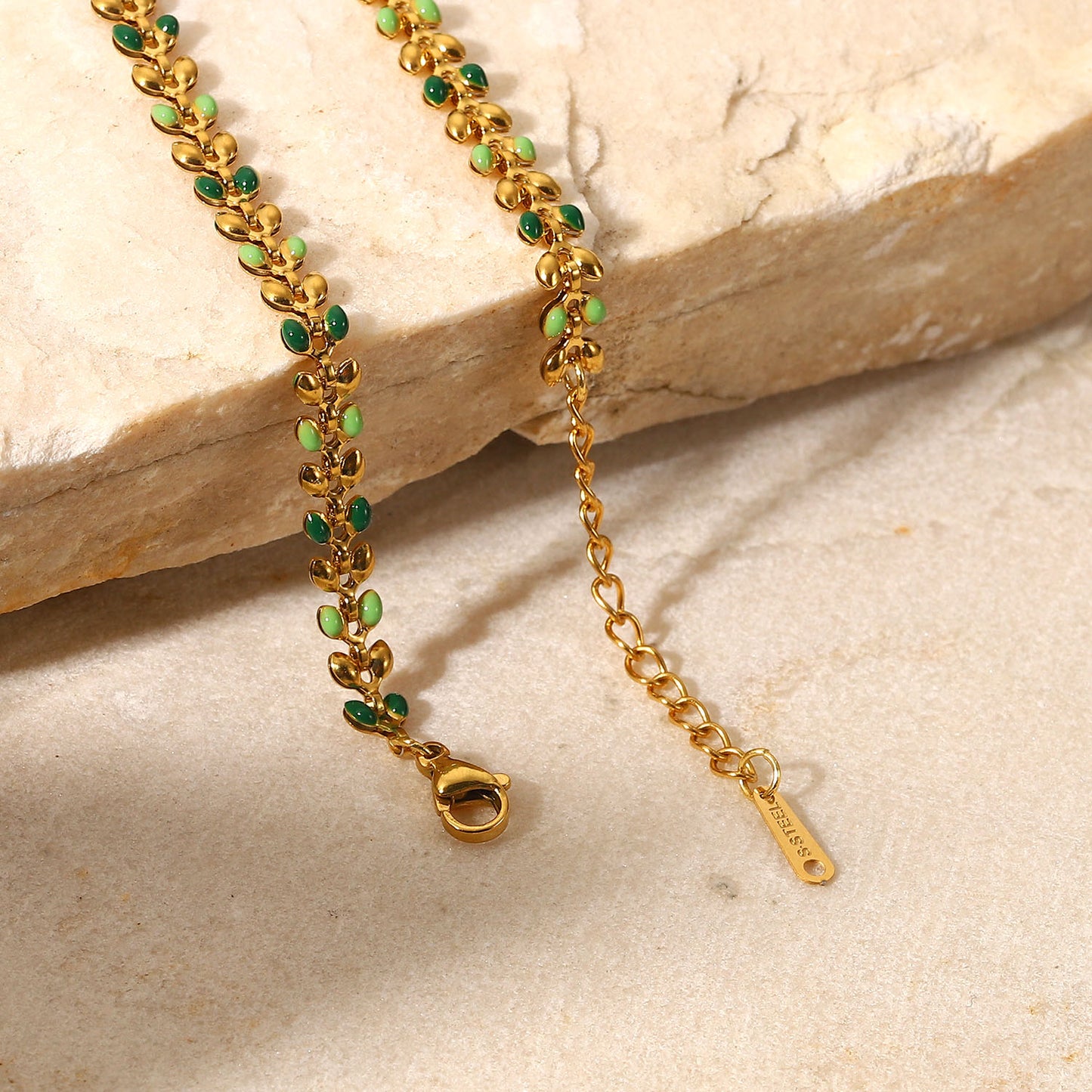 18K Gold Plated Green Leaf Bracelet