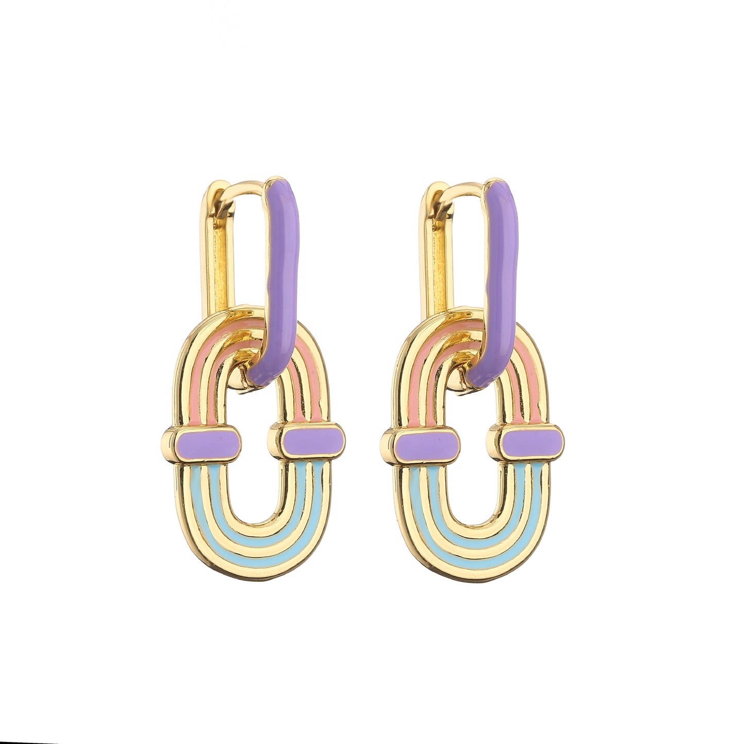 18K Gold Plate Oval Rainbow Pendant Earrings