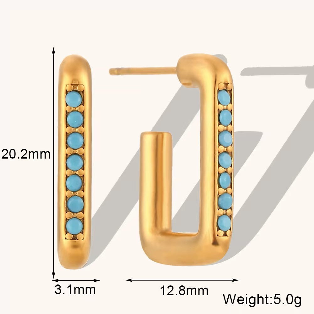 18K Gold Plated Turquoise Stone Earring