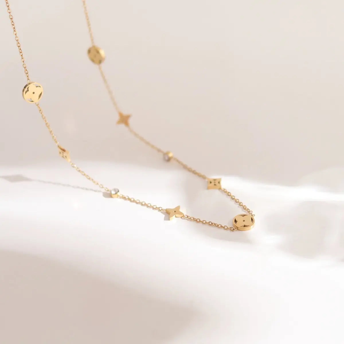 18K Gold Plated Four Leaf CZ Necklace