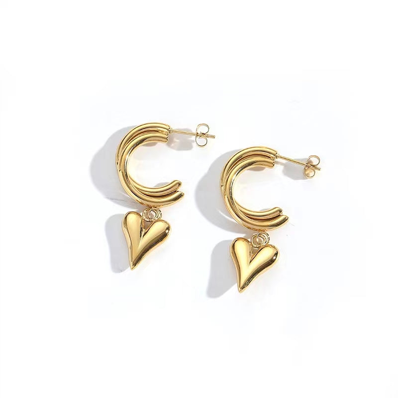 18K Gold Plated Heart Charm Hoop Earing