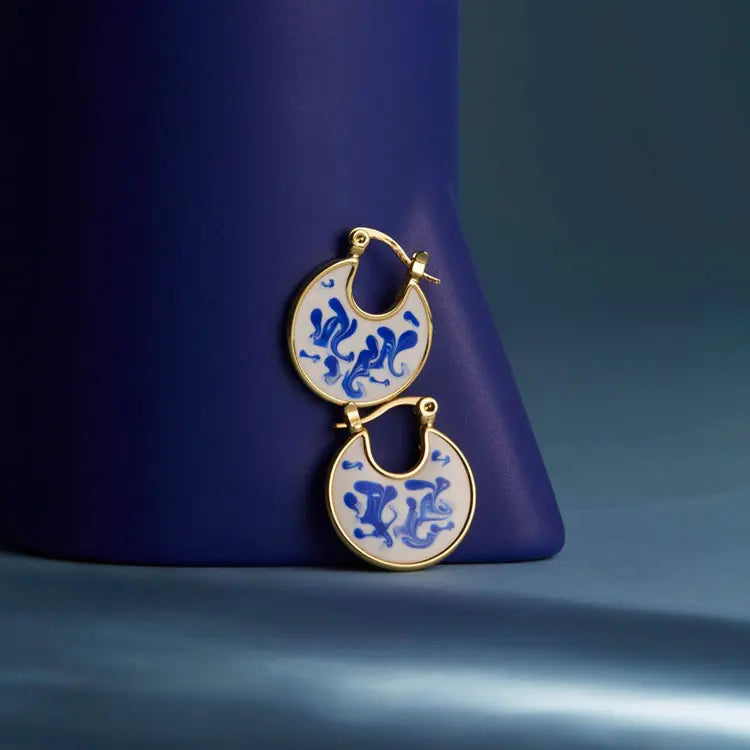 18K Gold Plated Round Porcelain Earrings